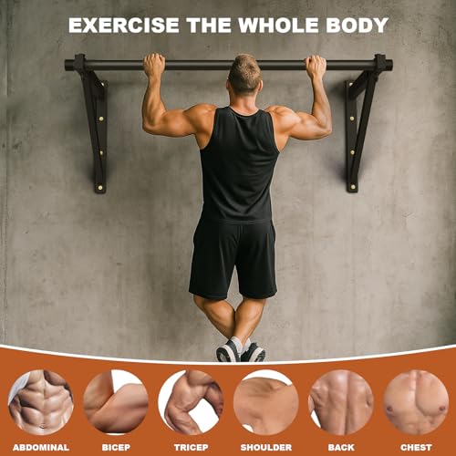 Wall Mounted Pull Up Bar, Adjustable Depth Pull-up Bar with 500LBS Weight Capacity, Maintain Upper Body Strength & Core Stability, Home or Garage Gym Chin Up Workout Training Station
