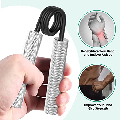 ZEAGUS Grip Strength Trainer 4 Pack,Metal Hand Grip Strengthener Kit-Silver | Non-Slip Heavy-Duty Forearm Exerciser,50LB-200LB Hand Gripper for Muscle Building and Hand Rehabilitation Exercising - color: Silver