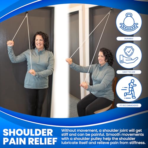 RangeMaster Econo Ranger Shoulder Pulley │ Physical Therapy Exercises │ Aids in Recovery and Rehabilitation │ Increases Mobility │ Wooden Handles for Comfort │ Metal Bracket Door Attachment - color: White