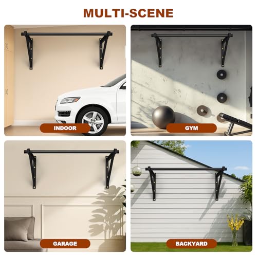 Wall Mounted Pull Up Bar, Adjustable Depth Pull-up Bar with 500LBS Weight Capacity, Maintain Upper Body Strength & Core Stability, Home or Garage Gym Chin Up Workout Training Station