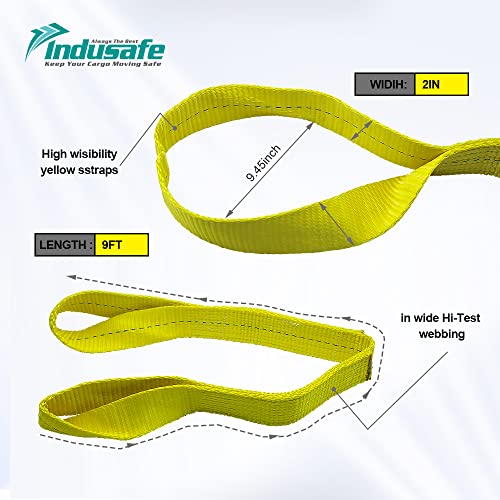 2" x 9’Rigging Moving Straps Lifting Sling Tree Saver Recovery Straps Twisted Eye Web Sling 3100lbs Vertical Capacity - color: Yellow - Vertical Capacity 3100LBS, size: 9ft