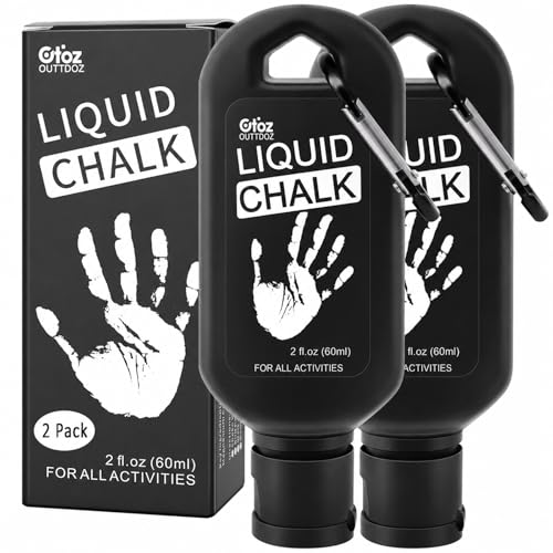 Liquid Chalk 2 oz 2 Pack, Gym Chalk with Carabiner Bottles | Mess-Free, Sweat-Resistant Grip for Weightlifting, Gymnastics & Rock Climbing; Retail Box Included