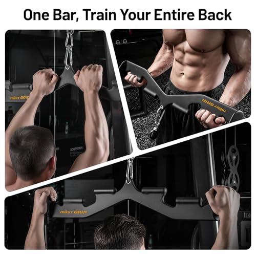 LAT Pull Down Bar with 6 Ergonomic Handles, Neutral Grip LAT Pulldown Attachments for Whole Back Training, Wide Grip LAT Pulldown Bars for Home Gym Cable - color: Black-1