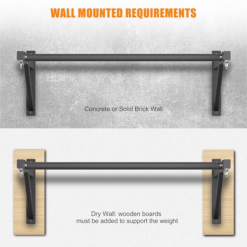 Pull Up Bar Wall Mounted, Heavy Duty 650 lbs Capacity Chin Up Bar, 48" Multi-Grip Strength Training Pull-up Bars, for Home Gym Garage/Backyard Total Body Workout, Ease Of Use Mounting - color: Black