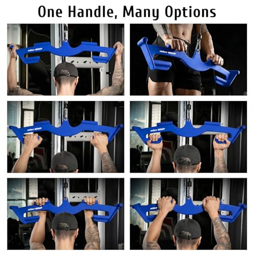 LAT Pull Down Bars Set, Triangular Stability LAT Pulldown Attachments with 8 Ergonomic Handles for Whole Back Training, Non-Slip Cable Machine Attachment for Gym Home Workout - color: Dark blue
