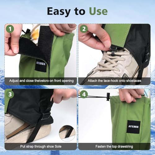 Waterproof Adjustable Hiking Gaiters for Men and Women, Snow Boots-Gaiters for Hiking in Hunting Sand Mud Mountain Climbing Snowshoeing - color: Army Green