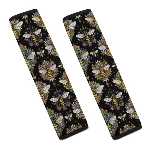 Soft Padded Car Seat Straps Shoulder Pads for Elderly Support, All Vehicles, 1 Pair Bee Daisy Shoulder Protector Anti-Slip Pad - color: Pattern 204