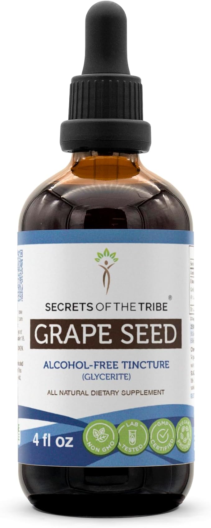 Secrets of the Tribe Grape Seed Tincture Alcohol-Free Extract, Grape (Vitis Vinifera) Dried Seed Tincture Supplement (4 FL OZ)