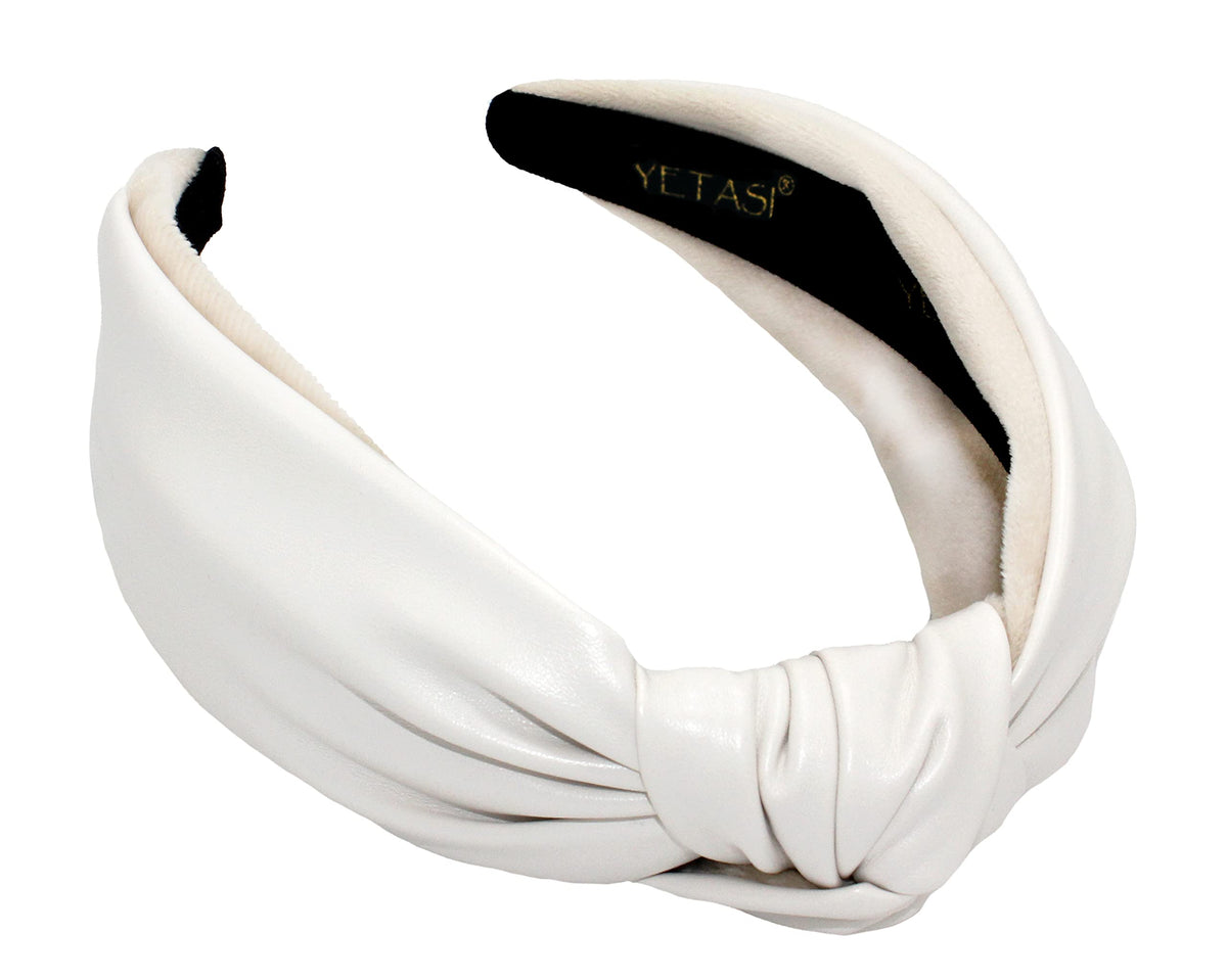 Yetasi Headbands For Women Off-White Leather Knotted Headband For Women,Non-Slip Top Knot Fashion Head Band Designer