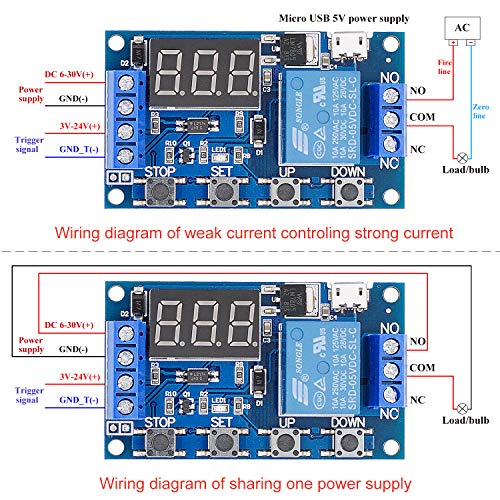 [2 Pack] DC 6-30V Timer Relay Programmable Delay Relay Module Cycle Timer with LED Display / 5V Micro USB, Smart Home Controller