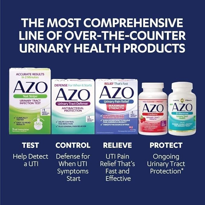 AZO Urinary Pain Relief Maximum Strength (24 Count) Fast Relief of UTI Pain, Burning & Urgency + Cranberry Urinary Tract Health Gummies, 2 Gummies = 1 Glass of Cranberry Juice 72 Count