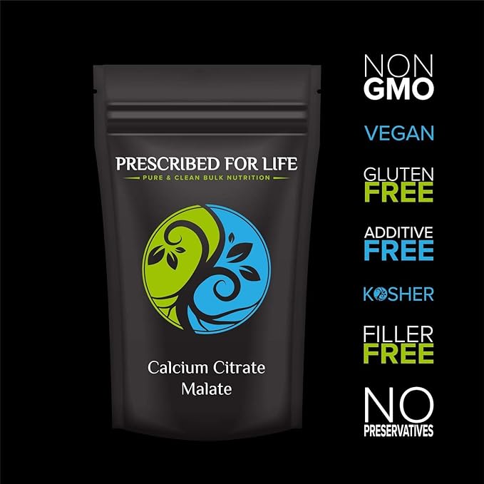 Prescribed for Life Calcium Citrate Malate, Pure Vegan Calcium Powder for Bone Health & Cardiovascular Support, Easy Absorption Formula, Non GMO, Filler & Additive Free (25kg / 55lb)
