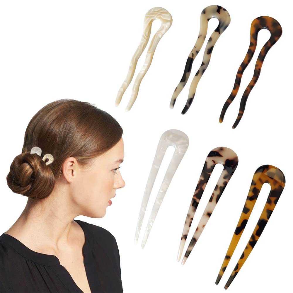 6 Pcs U-Shaped Hair Pins French Style Hair Pin Updo Bun Hair Sticks Wavy Chignon Pins Hair Accessories For Women And Girls