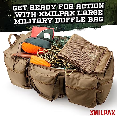 100L Large Military Duffle Bag Deployment Duffel Bag Sports Equipment Travel Luggage Bag with Detachable Backpack Straps… - color: Coyote Tan