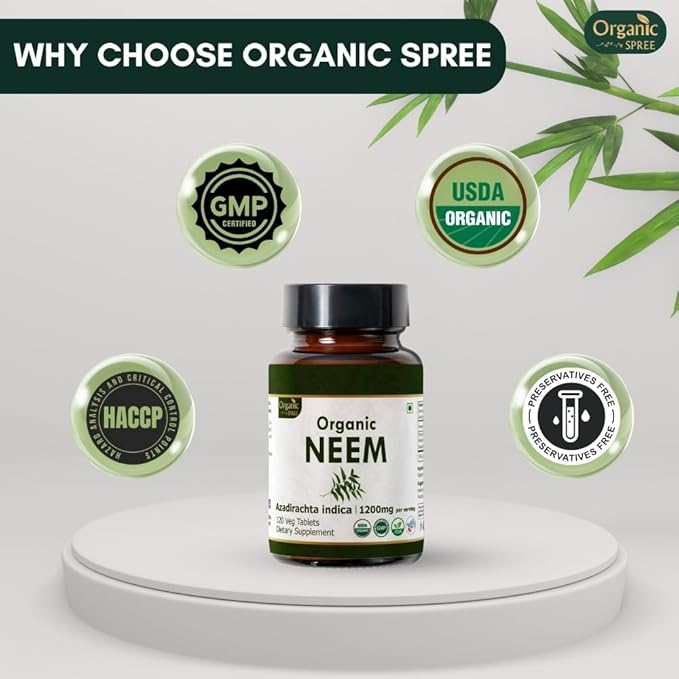 NEEM 120 Tablets | Azadirachta Indica (Neem) | USDA Organic Certified | Healthy Skin and Detox | Organic and Natural 120tab - Pack of 2