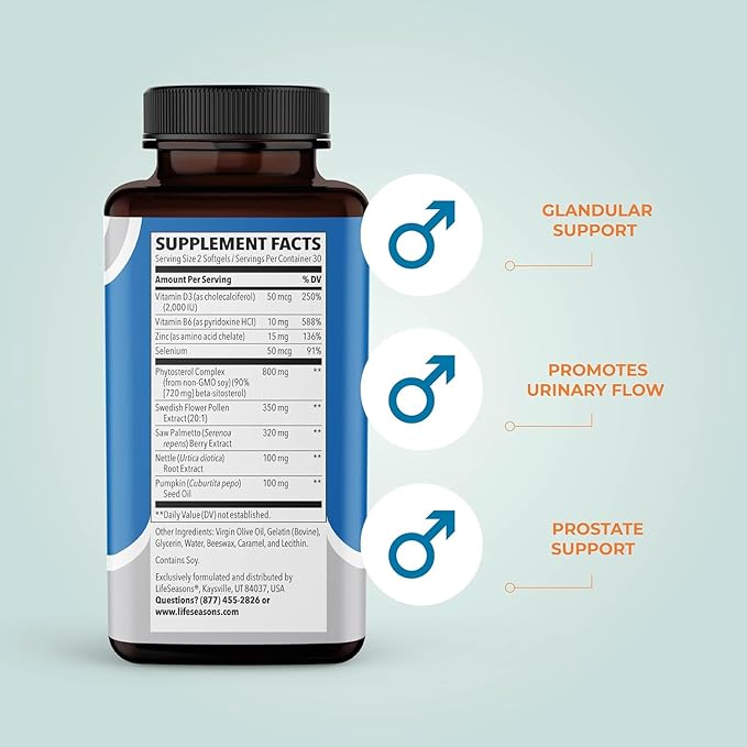 Pros-T - Prostate Support Supplement - Saw Palmetto, Phytosterol, Zinc, Nettle, Vitamin D-3 & B6 - Promote Healthy Prostate Function & Normal Urinary Flow - Improve Tissue - 60 Softgels (Pack of 2)