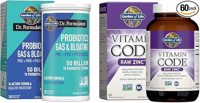 Garden of Life Dr Formulated Once Daily 3-in-1 Complete Prebiotics & Zinc Supplements 30mg High Potency Raw Zinc and Vitamin C Multimineral Supplement