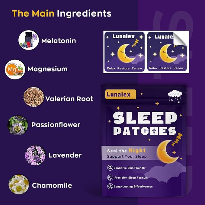 36ct Sleep Patches for Adults Extra Strength – All Natural Nighttime Comfort with Melatonin & Magnesium, Quick-Acting & Long-Lasting