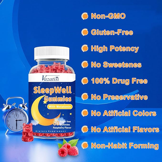 Sleep Gummies for Adults and Kids - Sugar Free Melatonin Gummies with Magnesium, L-Theanine, Vitamin B12, Vegan - 120 Raspberry Flavored Gummies