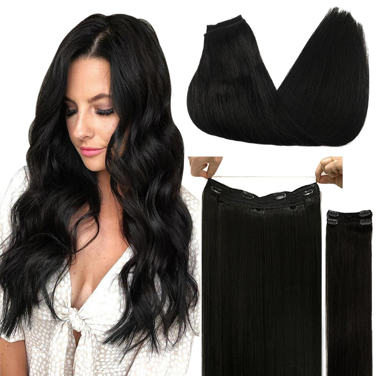 Doores Human Hair Extensions Wire Hair, Natural Black 120G 22 Inch, Straight Hair Extensions Invisible Hairpiece Remy Wire Exten