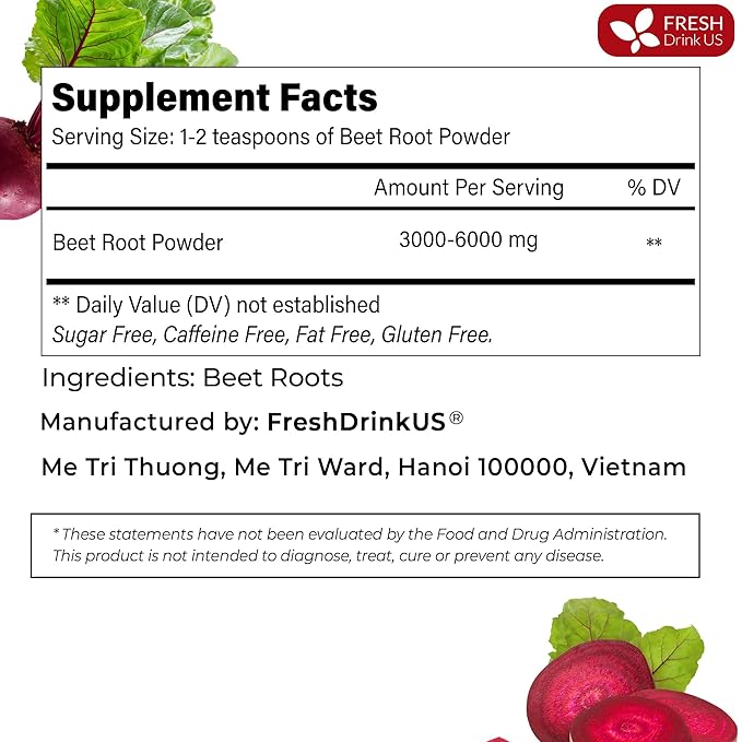 FreshDrinkUS, Premium 20oz Beet Root Powder, 100% Natural and Pure from Beet Root, Beetroot Powder Perfect for Smoothies, Energy Booster, Soups and Sauces. No Additives, No Gluten, No Sugar, Vegan
