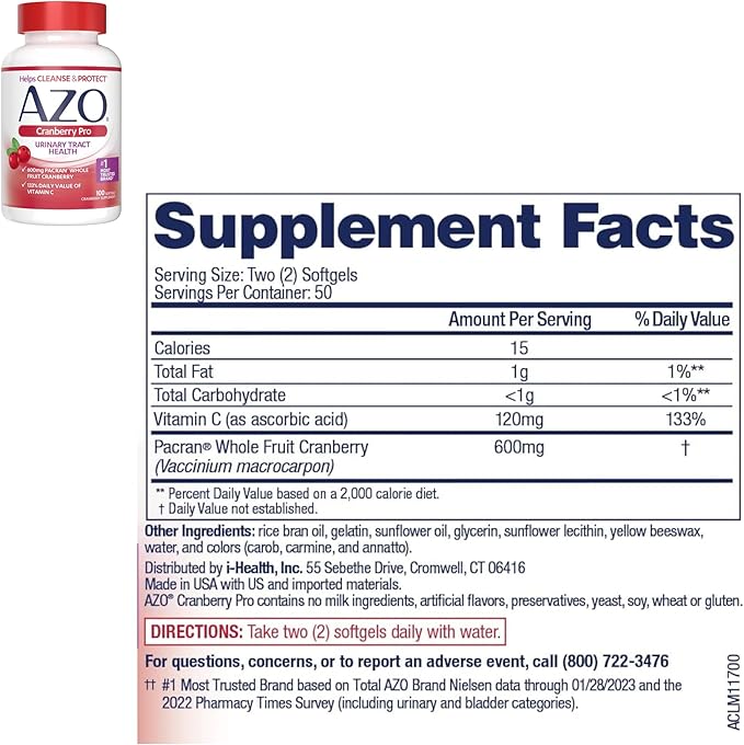 AZO Cranberry Pro Urinary Tract Health Supplement 600mg PACRAN, 1 Serving = More Than 1 Glass of Cranberry Juice 100 CT + Bladder Control with Go-Less Daily Supplement, 72 Count
