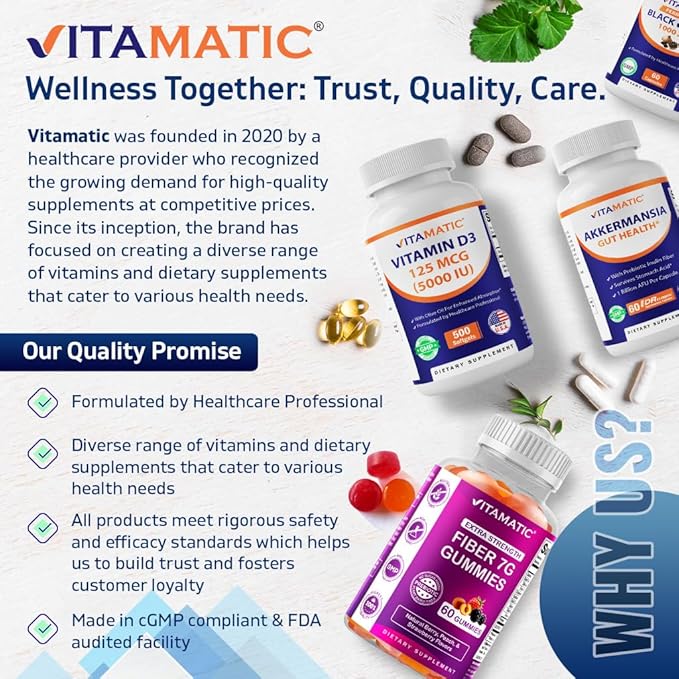 Vitamatic Magnesium Glycinate 500mg per Tablet - 180 Vegetarian Tablets (Uncoated) - Added B6 for Maximum Absorption - Supports Muscle, Joint, and Heart Health* 2 Packs