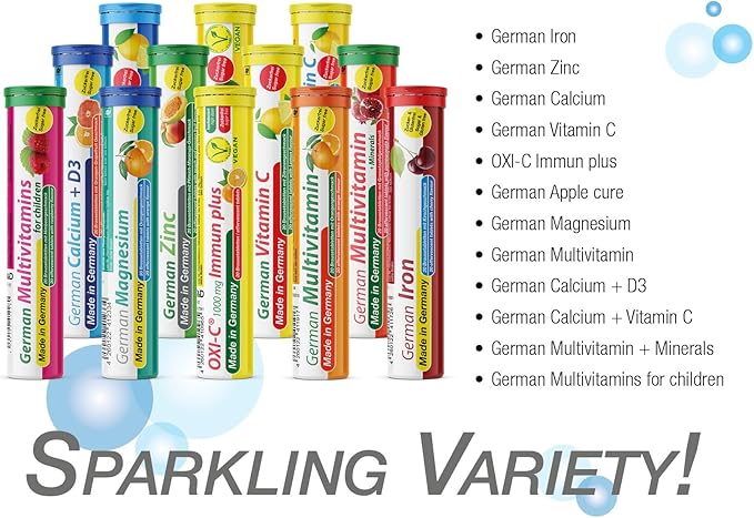 German Calcium + VIT. C - 100 Vegan Drink Effervescent Tablets - Lemon Lime Flavor - Made in Germany