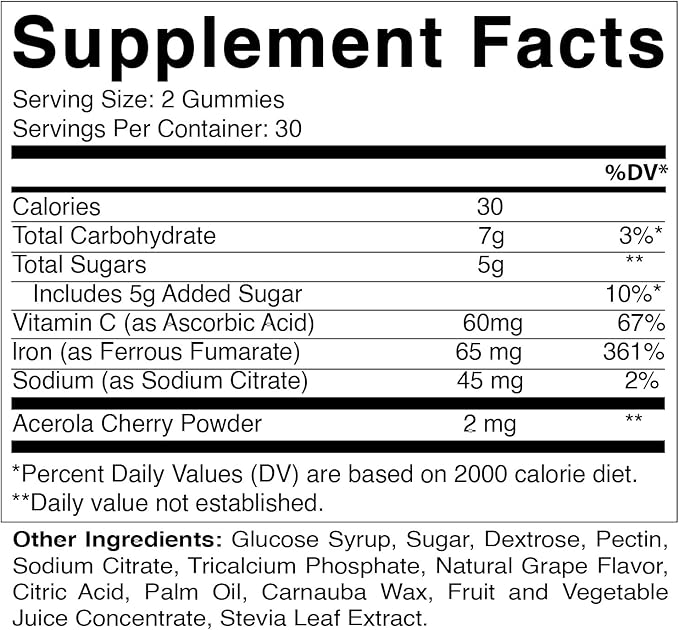Vitamatic Iron 65 mg Gummies Supplement for Women & Men - 60 Vegan Gummies - Great Tasting Iron Gummy Vitamins with Vitamin C (3)