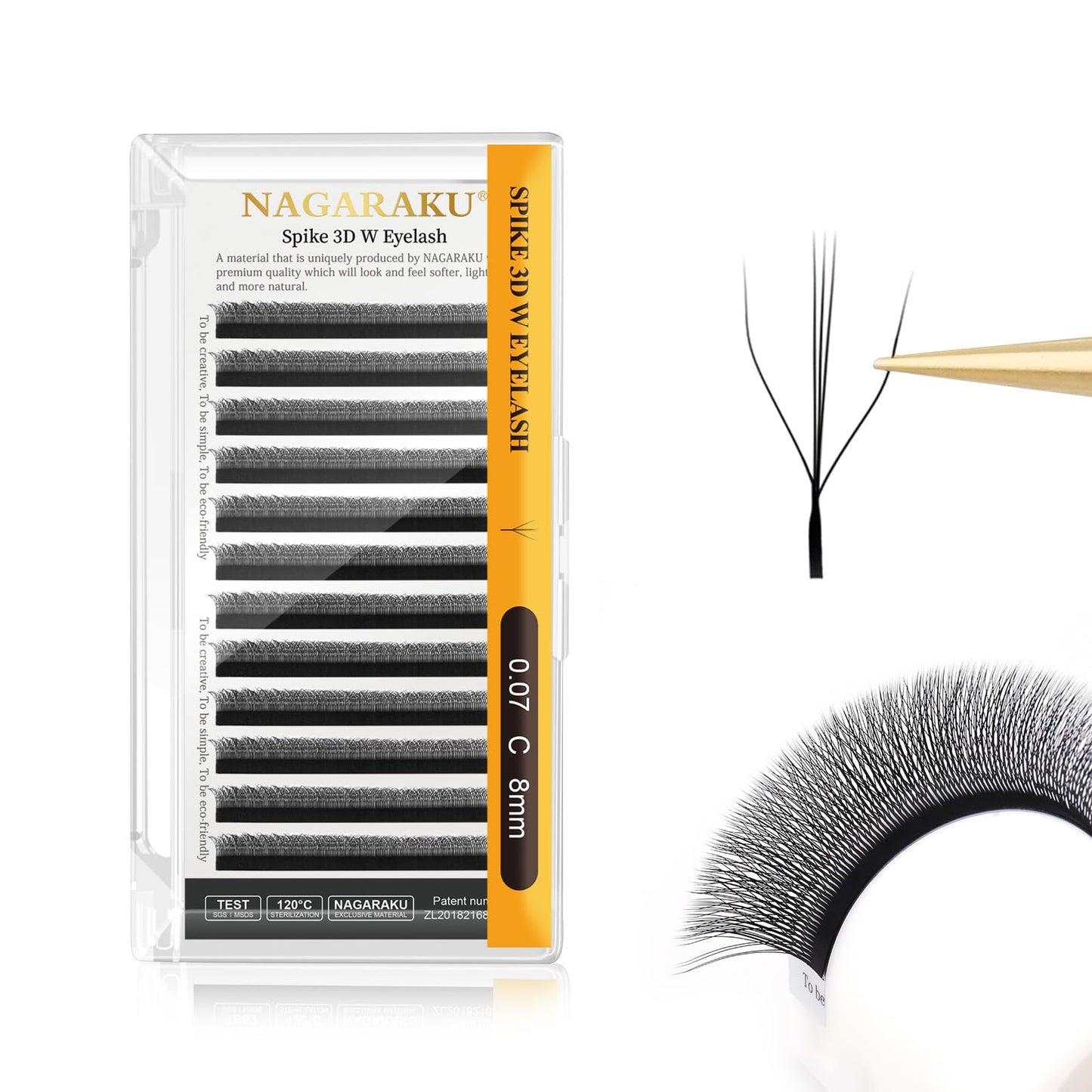 Nagaraku Eyelash Extensions Cluster 3D W Shape Triple-Core Volume Lashes Hand Woven Long Stem 0.07Mm C Curl 8Mm Matte Black Prem