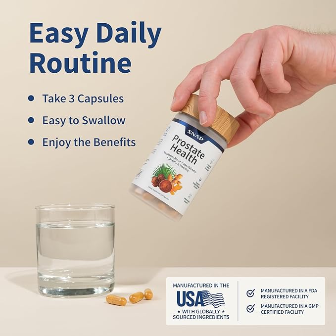 Snap Supplements Prostate Health Support Supplement, Saw Palmetto for Men Plus Stinging Nettle Root, Magnesium Citrate, Zinc and Plant Sterols, Supports Male Urinary Tract Health, 90 Capsules