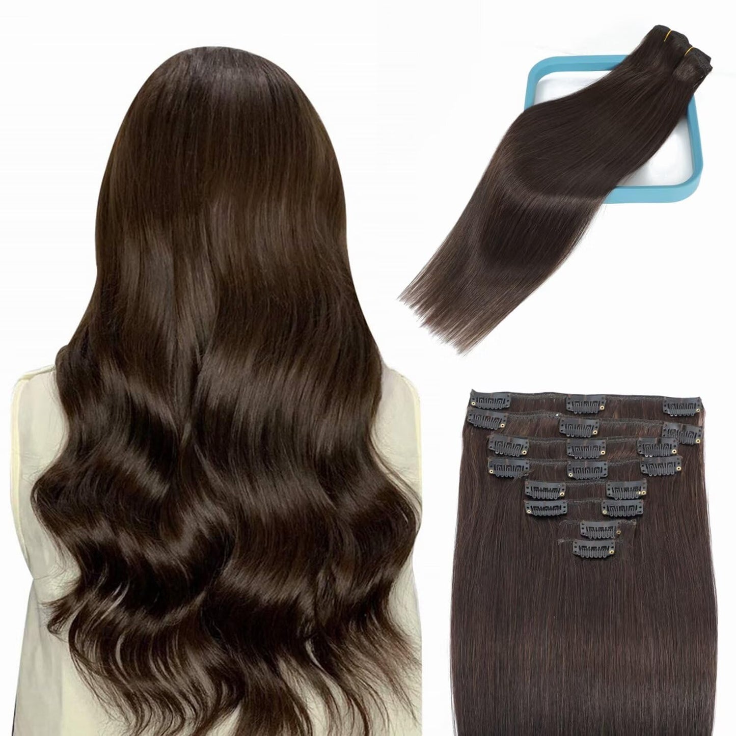 Lorien Clip In Hair Extensions Real Human Hair, 22 Inch 110G, 2 Darkest Brown, Clip In 100% Brazilian Remy Human Hair Extensions