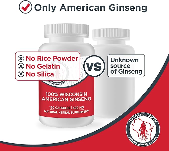 Dairyland American Ginseng Roots 16 oz and Capsules 150 ct Pack of Wisconsin Ginseng – Direct from Farmer to Consumer 西洋参