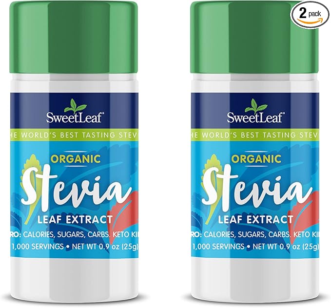SweetLeaf Organic Pure Stevia Powder Shaker Jar - Zero Calorie Sweetener with Pure Stevia Leaf Extract, 1000 Servings per Container, No Additives, Sugar Free, Keto Friendly - 0.9 Oz (Pack of 2)