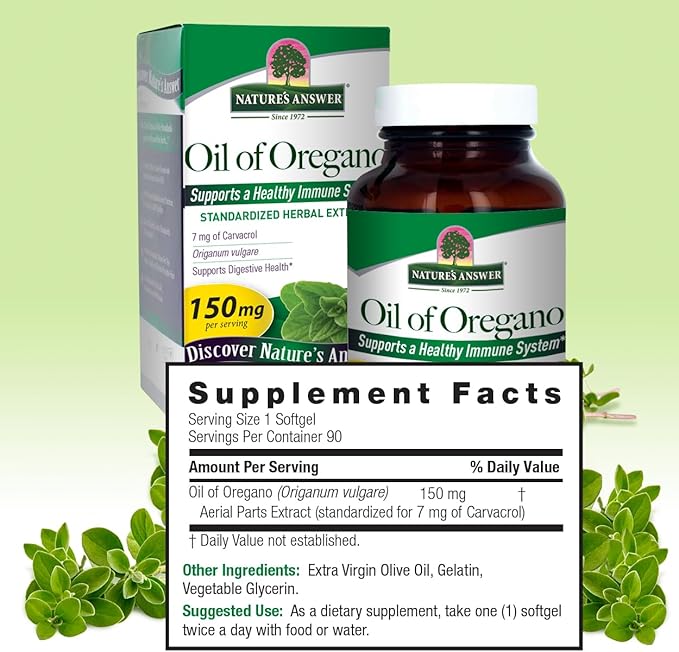 Nature's Answer Oil of Oregano Capsule Softgels, 90-Count | Natural Immune Booster | Promotes Healthy Digestion & Gut Flora
