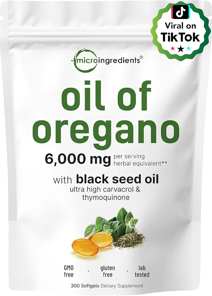 Micro Ingredients Oil of Oregano Softgels 6,000mg Per Serving & Magnesium Oxide 400mg Bundle Pack | 4X Strength Carvacrol & Thymoquinon | Elemental Form for Max Concentration