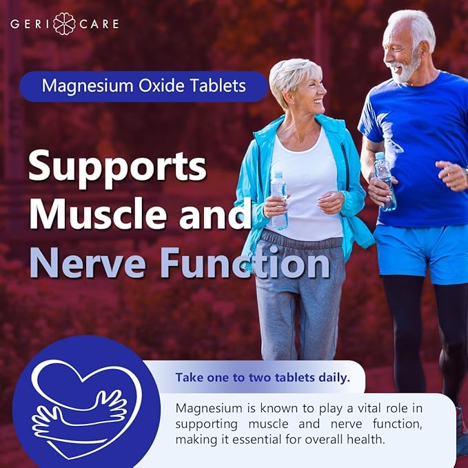 GeriCare Magnesium Oxide Supplement 240 mg - Elemental Magnesium, 120 Coated Tablets – Essential Mineral Support - Promotes Vascular Health, Bone Strength, and Muscle Function (Pack of 1)