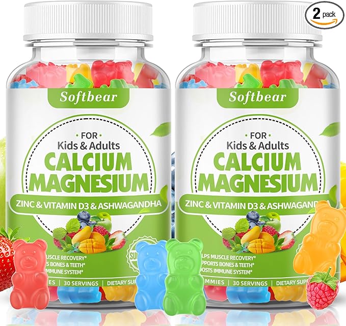 softbear Calcium Magnesium Zinc Gummies for Women, Calcium Magnesium Supplement Chewable Calcium 600 mg with Vitamin D3 for Bone Strength Vegan Mixed Fruit Flavor 120 Gummies