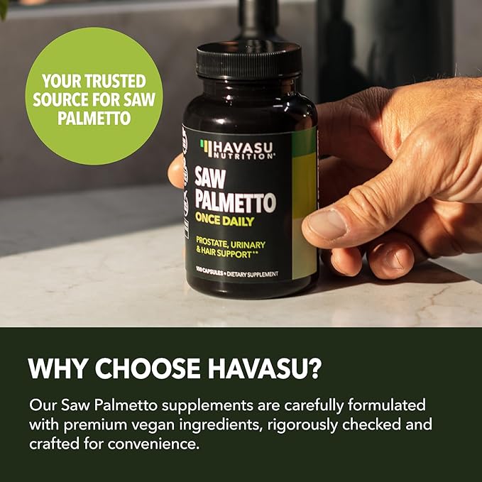 Saw Palmetto for Men Prostate Health Supplement to Promote Urinary Tract Function - 500mg Per Serving - 100 Count - DHT Blocker Hair Vitamin - Vegan, Non-GMO Capsules, Over 3 Month Supply