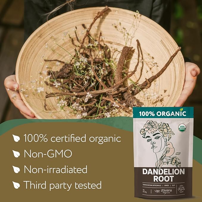 Organic Dandelion Root - Organic Dandelion Tea - Diente de Leon Organico – Detox, Gut Flora, Digestion, Liver, Skin – 4 oz