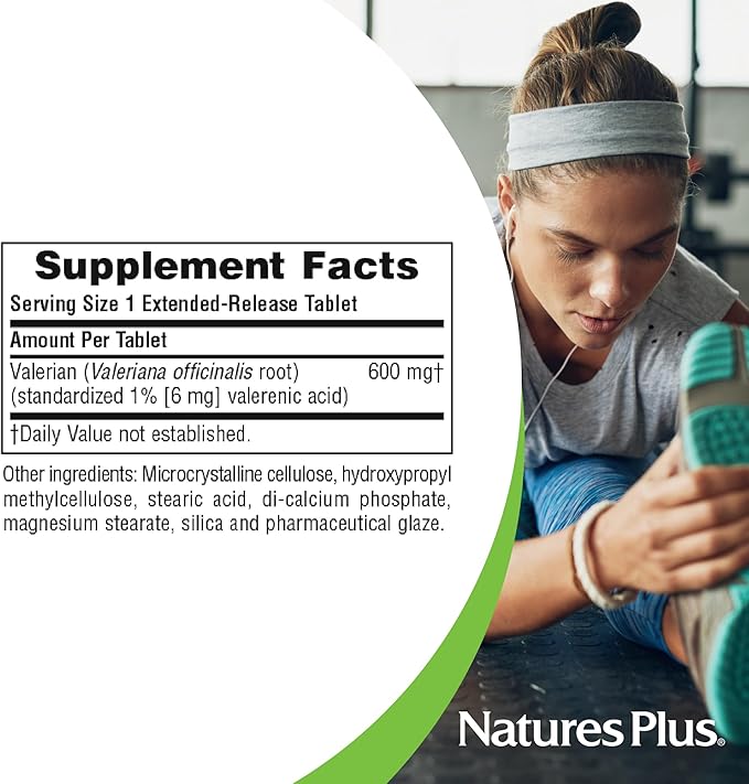 Natures Plus Herbal Actives Valerian Extended Release Tablets - 600 mg, 30 Vegan Tablets - Vegetarian, Gluten-Free - 30 Servings