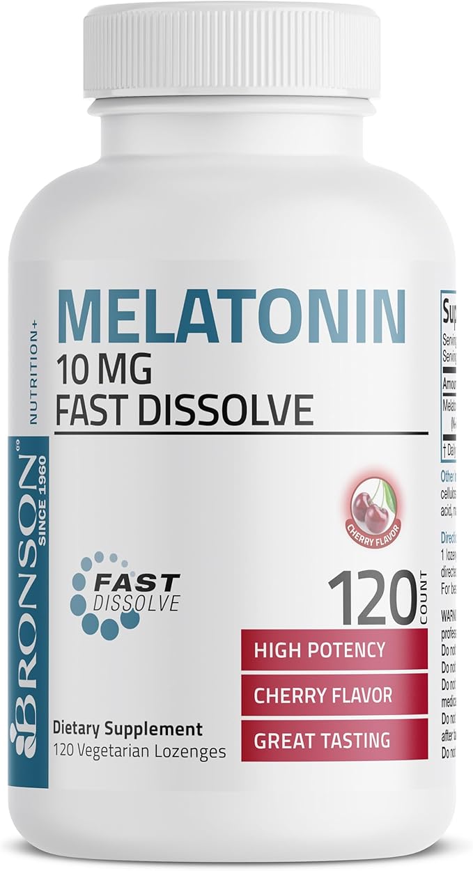 Bronson Melatonin 10mg Fast Dissolve Cherry Flavored Tablets Vegetarian Chewable Lozenges, 120 Count