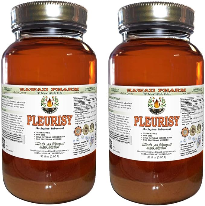 Pleurisy Root Alcohol-Free Liquid Extract, Pleurisy Root (Asclepius tuberosa) Dried Root Glycerite Natural Herbal Supplement, Hawaii Pharm, USA 2x32 fl.oz