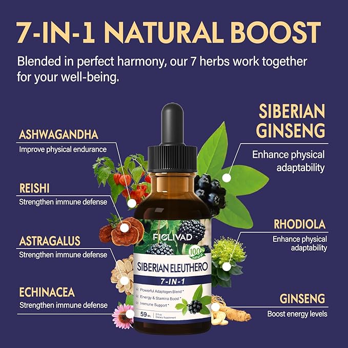 Herbal Drops Extract with Siberian Ginseng, Powerful Adaptogen Blend, Energy & Stamina Boost & Immune Support. 6oz-Original