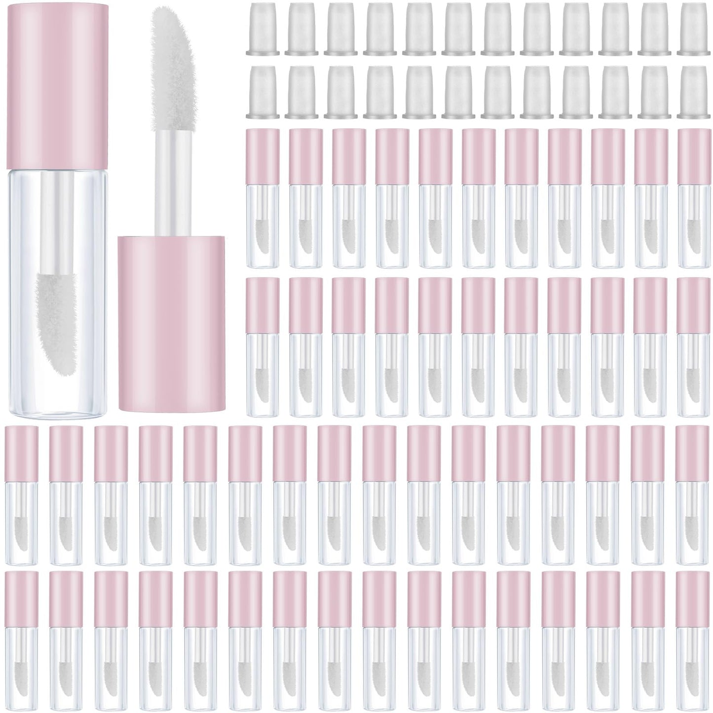 Patelai 100 Pieces 1.2 Ml Clear Mini Lip Gloss Tube Refillable Empty Lip Balm Gloss Containers For Diy Makeup, Pink