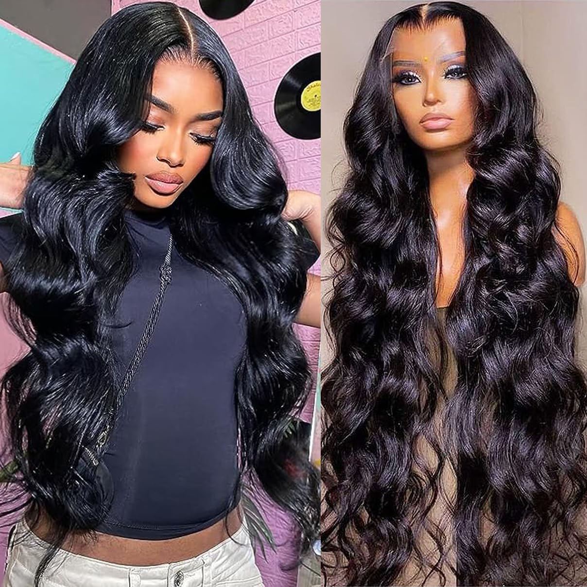 28 Inch Body Wave Lace Front Wigs Human Hair For Black Women 13  6 Hd Transparent Lace Front Wig Natural Black Color 180% Densit