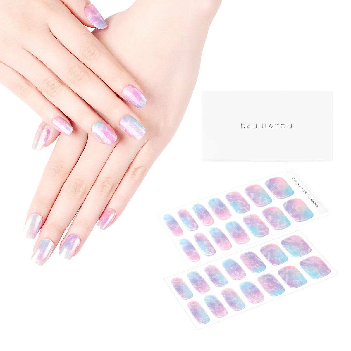 Danni & Toni Semi Cured Gel Nail Strips Tie Dye (Fairyland) Aurora Gel Nail Stickers Multicolored Gel Nail Wraps 28 Stickers