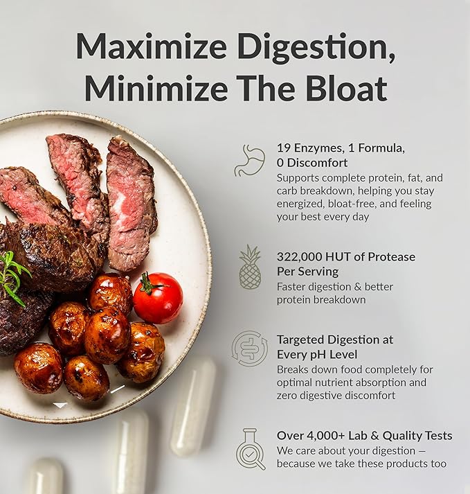 BIOptimizers MassZymes Digestive Enzymes Supplement – Max Nutrient Absorption, Boost Energy, Reduce Bloating – Health Vegan Dairy-Free – Muscle Recovery, Gut Health & Clarity - 100,000 Units 120 Caps