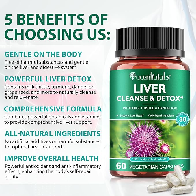 Liver Support Supplement, Liver Health, Liver Cleanse, Liver Support, Herbal Liver Support Supplement for Eliminates Waste and Cleansing, Vegan, Non-GMO, 60 Capsules