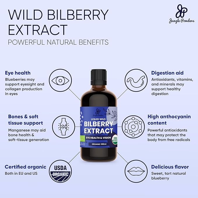 Father's Day Gift for Grandpa - USDA Organic Wild Bilberry Extract Bundle 2x3.4oz Liquid Extract + Organic Black Currant Powder 5oz - Wellness Gift for Eyes and Overall Well-being